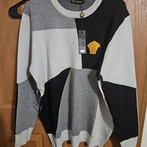 Versace Men's Gray and Black Sweater